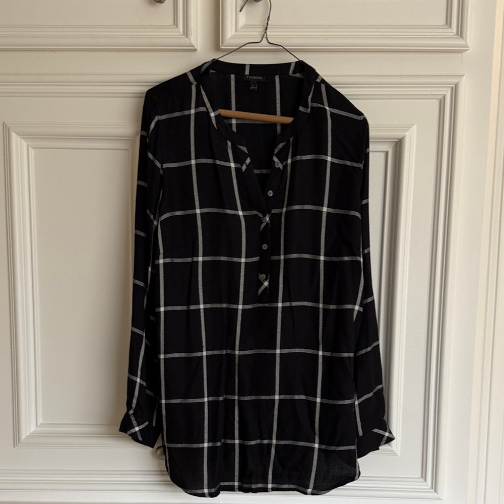 Talbots Black and White Plaid Button Down Shirt